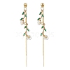 Leaf with Flower Brass Micro Pave Cubic Zirconia Tassel Stud Earrings EJEW-JE06456-3