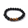 Natural Tiger Eye & Lava Rock Beaded Stretch Bracelets BJEW-JB05415-04-1