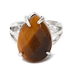 Natural Tiger Eye Teardrop Adjustable Rings RJEW-K241-03P-12-1