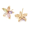 Rack Plating Flower Brass Cubic Zirconia Stud Earrings EJEW-M090-13G-05-2