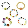 5Pcs 5 Style Smiling Face Acrylic & Glass Seed Stretch Rings Set RJEW-TA00071-1