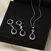 Brass Micro Pave Clear Cubic Zirconia & Glass Teardrop Pendant Necklaces & Earrings Sets for Women RT7280-1