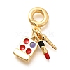 Brass Enamel Lipstick & Eyeshadow European Dangle Charms KK-U048-05G-03-1