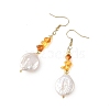 Natural Amber Chip & Natural Keshi Pearl Dangle Earrings EJEW-JE07445-01-4