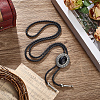 1Pc Alloy & Acrylic Imitation Synthetic Turquoise Oval Pendant Black PU Leather Cord Boho Tie Lariat Necklaces NJEW-GF0001-22-4