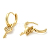 Brass with Cubic Zirconia Heart Key Dangle Hoop Earrings KK-Z033-31G-2