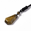 Natural Tiger Eye Hexagon Pendant Necklace with Nylon Cord NJEW-G094-A04-2