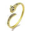 Brass Pave Blue & Clear Cubic Zirconia Leopard Open Cuff Bangle for Women BJEW-K246-09G-1