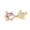 Brass Micro Pave Clear Cubic Zirconia Fish Links Connector Charms KK-K375-26G-2
