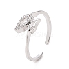 Clear Cubic Zirconia Hollow Out Leaf Open Cuff Ring RJEW-H127-38P-1