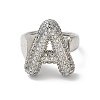 Letter Brass Micro Pave Clear Cubic Zirconia Open Cuff Ring for Women RJEW-N046-03A-P-2