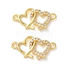 Rack Plating Brass Cubic Zirconia Double Heart Connector Charms KK-C084-32B-G-1