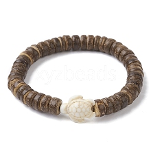 Natural Coconut Disc & Synthetic Turquoise Turtle Beaded Stretch Bracelet for Women BJEW-JB09700-05