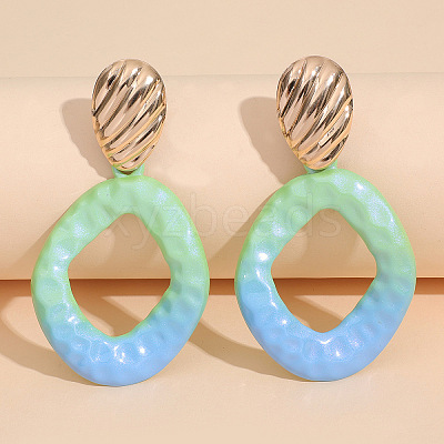 Baking Paint Alloy Rhombus Stud Dangle Earrings for Women WG48396-01-1