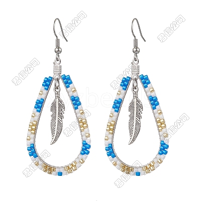 304 Stainless Steel Glass Seed Beads Dnagle Earrings EJEW-FS00079-1