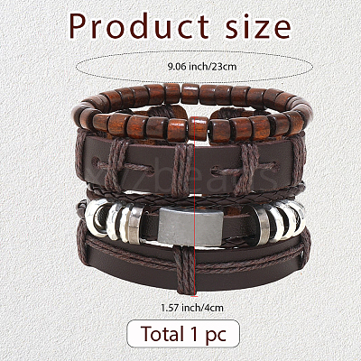 1Pc Cowhide & Imitation Leather Cord Knitted Multi-strand Bracelets AJEW-GF0011-50F-1