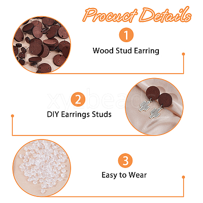 60Pcs Wood Stud Earrings Finding EJEW-FI0003-33E-1