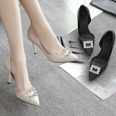 2Pcs Alloy & Glass Shoe Buckle Clips AJEW-WR0002-33-1