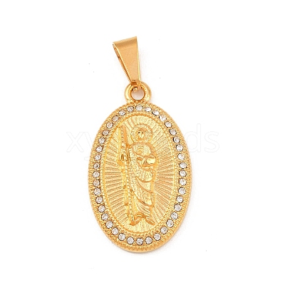 304 Stainless Steel with Rhinestone Pendants Hand Polished STAS-Z171-24G-02-1