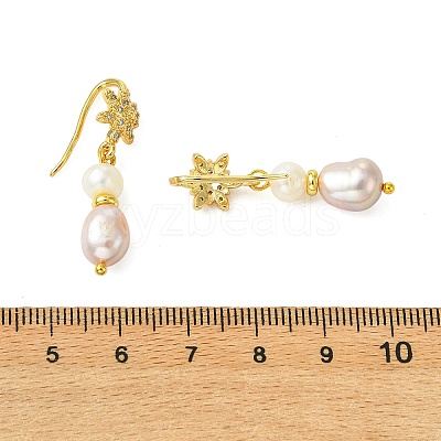 3 Pairs 3 Colors Natural Cultured Freshwater Pearl & Brass Cubic Zirconia Dangle Earrings EJEW-JE07265-1