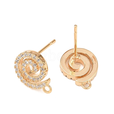 Brass Micro Pave Clear Cubic Zirconia Spiral Stud Earring Findings KK-Z133-02G-01-1