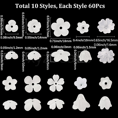 600Pcs 10 Styles Acrylic Bead Caps OACR-SC0002-37-1
