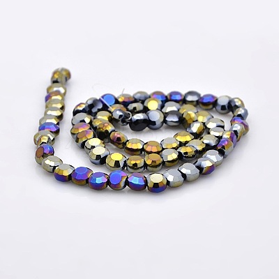 Full Multi-color Plated Glass Faceted Flat Round Beads Strands EGLA-A033-6mm-FP05-1
