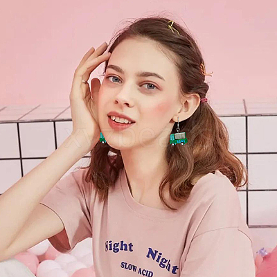 8 Pair 8 Style Resin Car Dangle Earrings with Iron Pins EJEW-AB00044-1