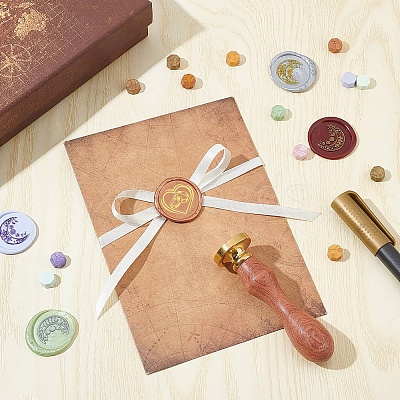 Brass Wax Seal Stamp with Wood Handle AJEW-WH0412-0034-1