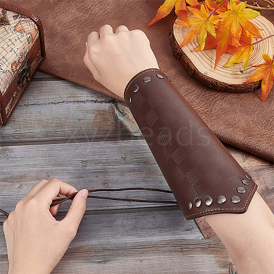 Tartan Pattern Imitation Leather Cuff Wristband for Bikers AJEW-WH0258-937A-1