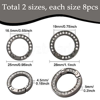16Pcs 2 Styles Alloy Rhinestone Spring Gate Rings FIND-SP0004-52A-1