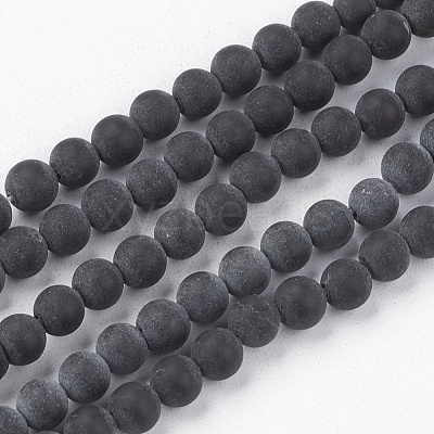 Natural Black Stone Bead Strands G-R193-01-4mm-1