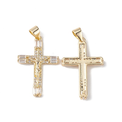 Rack Plating Brass Micro Pave Cubic Zirconia Pendants KK-F848-10G-1