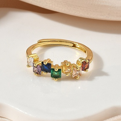 Adjustable Brass Micro Pave Cubic Zirconia Finger Rings RJEW-C163-26A-G-1