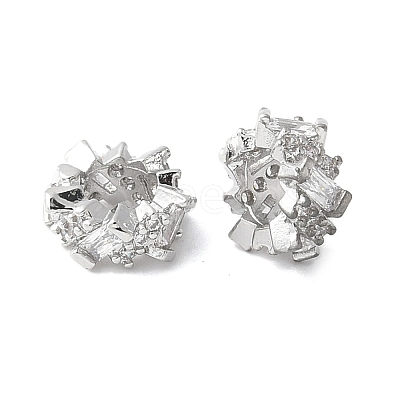 Brass Micro Pave Cubic Zirconia Rondelle European Beads FIND-B046-02P-1