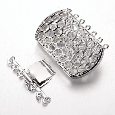 Brass Cubic Zirconia Box Clasps ZIRC-O020-08-NR-1
