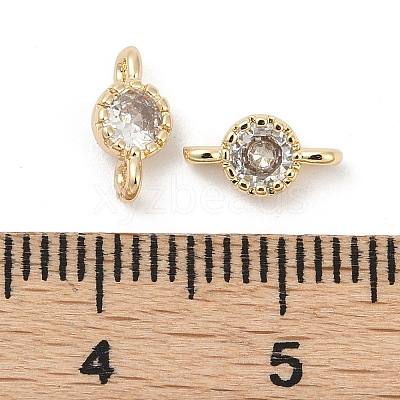Brass Cubic Zirconia Flat Round Connector Charms KK-H204-02KCG-04-1