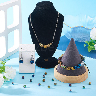 250Pcs 10 Colors Electroplated Natural Lava Rock Beads Strands G-PJ0001-03A-1