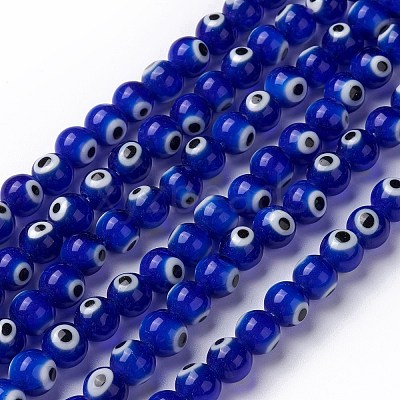 Round Handmade Evil Eye Lampwork Beads Strands LAMP-R114-8mm-02-1