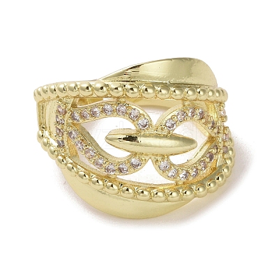 Brass Micro Pave Cubic Zirconia Open Cuff Ring RJEW-K256-51G-1