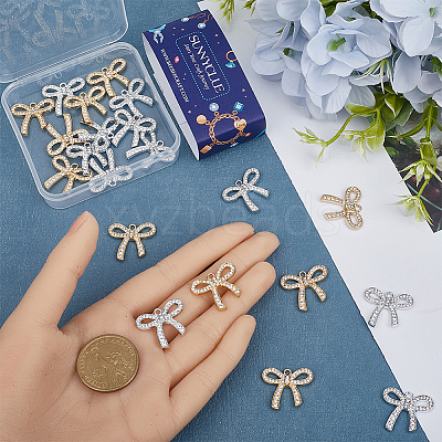 24Pcs 2 Colors Alloy Rhinestone Pendants ALRI-SC0001-46-1