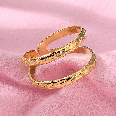 Ion Plating(IP) 304 Stainless Steel Double Line Open Cuff Ring for Women X-RJEW-S405-200G-1