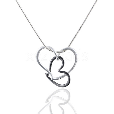 Alloy Couple Heart Pendant Round Snake Chain Necklaces for Women FS-WG2D0F8-01-1