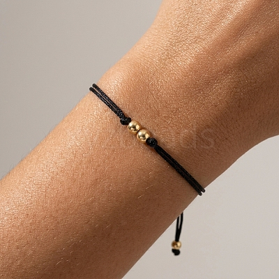 Adjustable Brass Round Bead Polyester Braided Cord Bracelets for Women ZQ0354-1-1
