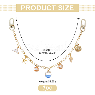 Ocean Theme Alloy Blue Enamel Starfish Shell Shape Charm Brass Decorative Chains HJEW-ME00054-1