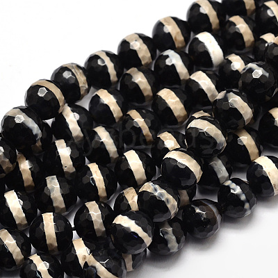 Tibetan Style Striped Pattern dZi Beads Strands TDZI-O005-10F-10mm-1