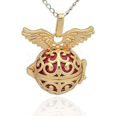 Golden Tone Brass Hollow Round Cage Pendants KK-J234-09G-1