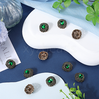 10Pcs 1-Hole Alloy Rhinestone Shank Button BUTT-GF0003-54-1