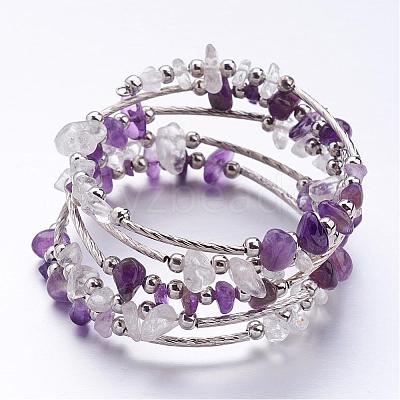 Five Loops Wrap Amethyst Beads Bracelets BJEW-JB02589-05-1