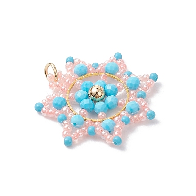 Glass Seed Beaded Snowflake Pendants PALLOY-MZ00953-02-1